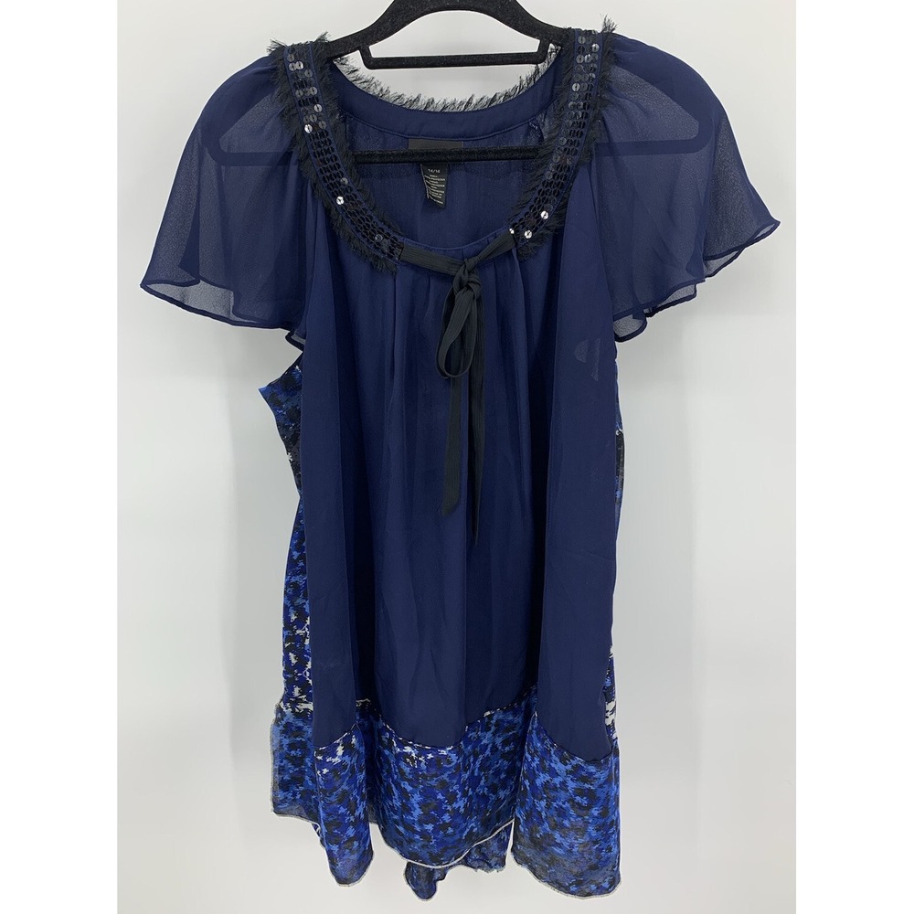 Lane Bryant Tunic Top Sequins Pullover Flutter Sleeves Size 14 / 16
